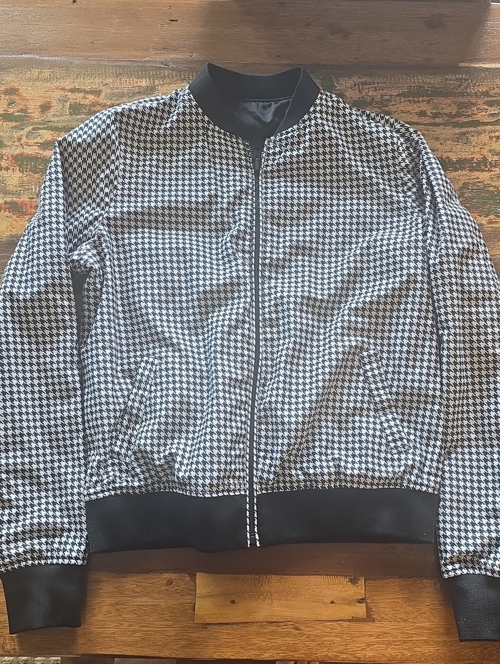 Blanc Noir Black & White Houndstooth Reversible Bomber Jacket